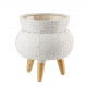 Cache-pot piccolo in ceramica con piedi in legno decorato a mano