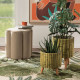 Cachepot alto in ceramica de texture finto bamboo e piedi in legno