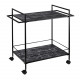 Carrello da cucina con ruote in metallo nero e ripiani effetto marmo