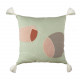 Cuscino quadrato in cotone con ricami astratti e nappe 45x45