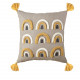 Cuscino quadrato in cotone con ricami etnici e nappe 45x45