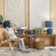 Poltrona bassa in legno e rattan intrecciato per soggiorno, camera o terrazzo
