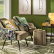 Pouf da salotto struttura in legno e rivestimento in tessuto dal design moderno