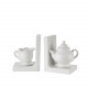 Set fermalibri in ceramica bianco - Teiera e lattiera decorativa