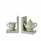 Set fermalibri in ceramica verde salvia – Teiera e lattiera decorativa