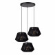 Lampada a sospensione con struttura in metallo e 3 diffusori in tessuto