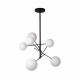 Lampadario con struttura in metallo e sei diffusori in vetro