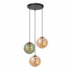 Lampada a sospensione in metallo dal design moderno con 3 diffusori in vetro