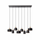Lampada a sospensione lineare con struttura e 8 diffusori in metallo