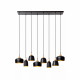 Lampada a sospensione lineare con struttura e 8 diffusori in metallo
