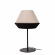 Lampada da tavolo con base in metallo e diffusore in lino
