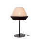 Lampada da tavolo con base in metallo e diffusore in lino