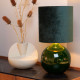 Lampada da tavolo in vetro dal design moderno con diffusore in tessuto