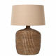 Lampada da tavolo design moderno con base in rattan e diffusore in tessuto