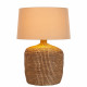 Lampada da tavolo design moderno con base in rattan e diffusore in tessuto