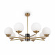 Lampadario in metallo e marmo con otto diffusori in vetro opalino