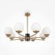 Lampadario in metallo e marmo con otto diffusori in vetro opalino