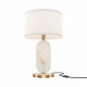 Lampada da tavolo in metallo e pietra dal design moderno e paralume in tessuto