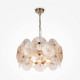 Lampadario piccolo moderno con struttura dorata e diffusori in vetro