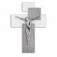 Crocifisso in argento con pannello in legno piccolo 27x19 dal design elegante