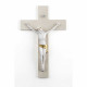 Crocifisso bianco e oro grande con croce in legno dalle linee moderne 30x48