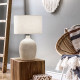 Lamapada da tavolo moderna in ceramica con paralume in tessuto