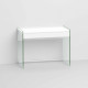 Scrivania con struttura in vetro top e cassetto in legno