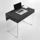 Scrivania con struttura in vetro top e cassetto in legno