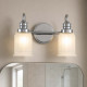 Applique LED moderna per bagno in acciaio con 2 diffusori in vetro