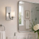 Applique per bagno con struttura in acciaio e diffusore in vetro opalino