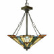 Lampada a sospensione classica in metallo con paralume in vetro tiffany a 3 luci