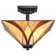 Lampada da soffitto classica in metallo con diffusore in vetro tiffany a 2 luci