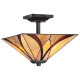 Lampada da soffitto classica in metallo con diffusore in vetro tiffany a 2 luci