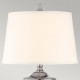 Lampada da tavolo classica struttura in vetro e acciaio e paralume in tessuto