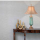 Lampada da tavolo classica struttura in vetro e metallo e paralume in tessuto