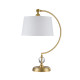Lampada da tavolo moderna con struttura in acciaio paralume in tessuto a 1 luce