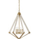 Lampadario moderno grande con struttura in acciao e legno con 4 lampadine