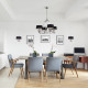 Lampadario moderno in metallo con diffusori in lino a 4 luci LED G9