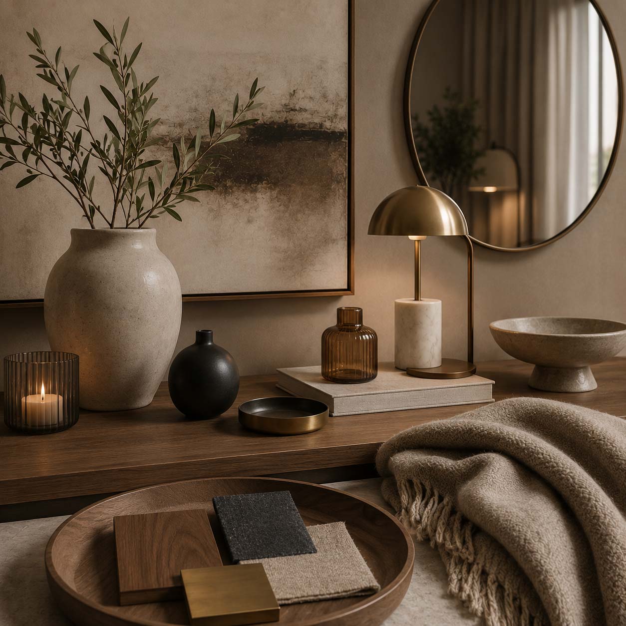 Complementi d'arredo coordinati attraverso colori, metallo, vetro, ceramica e legno