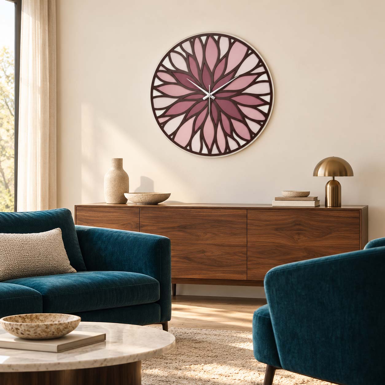 Orologio da parete inserito in un ambiente domestico e visibile dalla zona conversazione