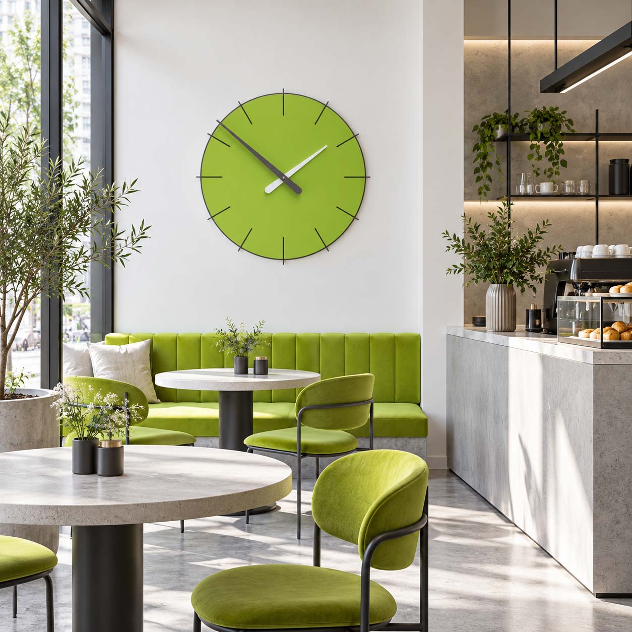 Orologio da parete leggibile dai tavoli e dal banco di un locale
