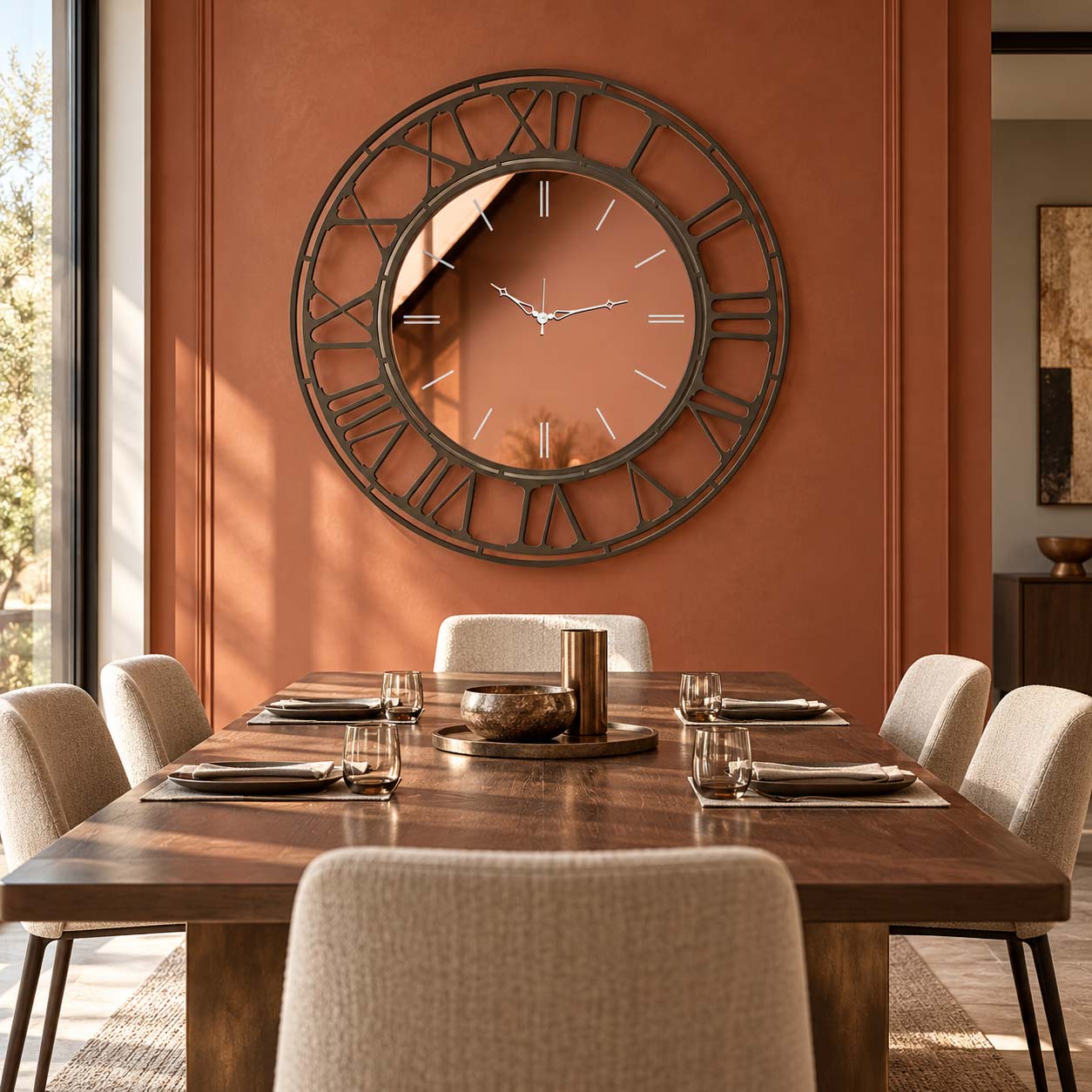 Orologio da parete visibile dal tavolo della sala da pranzo