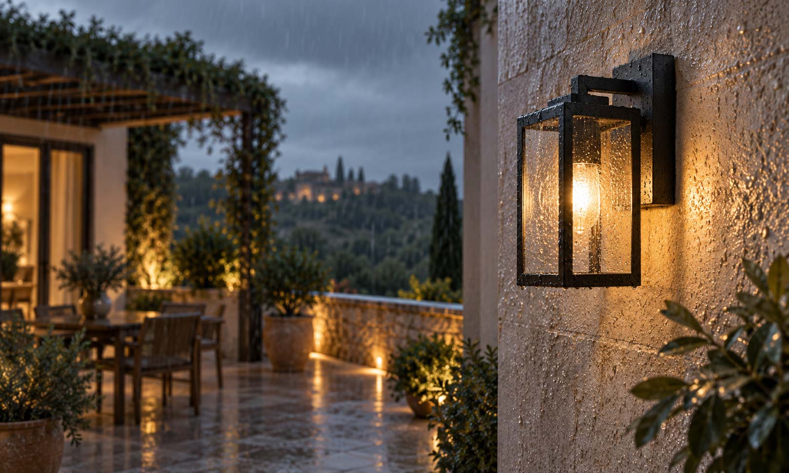 Lampada da esterno esposta alla pioggia con protezione IP