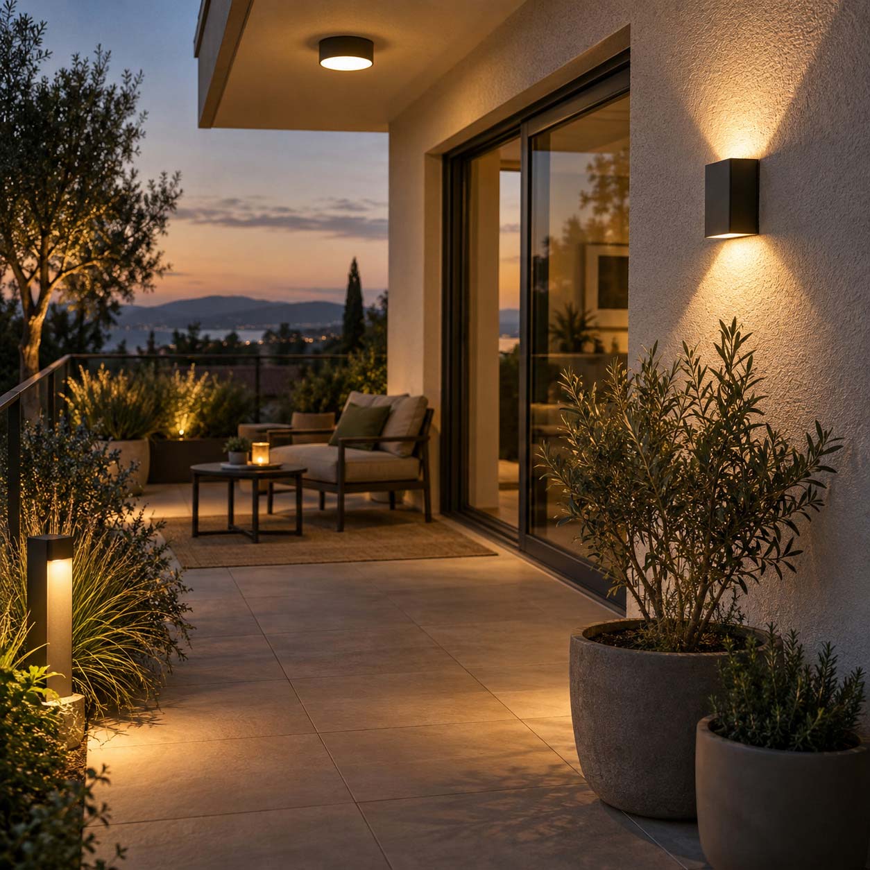 Selezione di lampade adatte a terrazzo e balcone con apparecchi compatti e luce calda